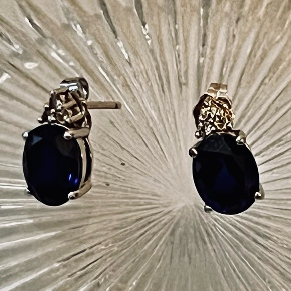 Elegant Sterling Silver with Blue Sapphire and Diamond like Gem Earrings Shining - Picture 8 of 17